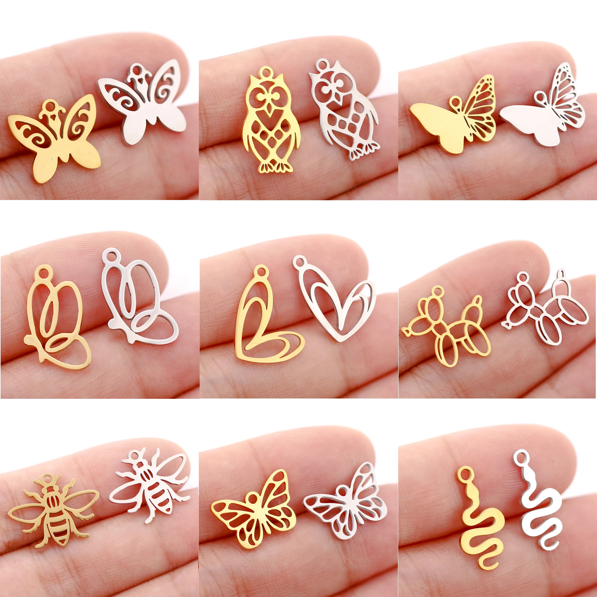 5Pcs/Lot Animal Bee/Butterfly/Owl/Heart Charm Stainless Steel Insect Pendant for Jewelry Making DIY Bracelet Jewelry Accessories