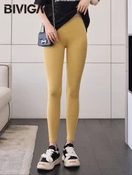 BIVIGAOS 2025 New Imported Cotton Spring Summer Knitted Leggings Women Elastic Slim Tight Comfortable Simple Casual Leggings