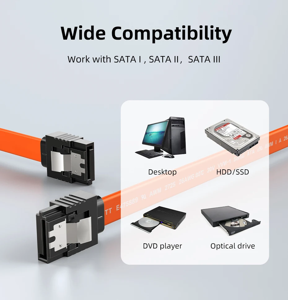 CABLETIME 6 Gbit/s SATA-Kabel 3.0 zu Festplatte SSD HDD Sata3 Gerades rechtwinkliges Kabel Schnellübertragungskabel für Desktop – Detail 8
