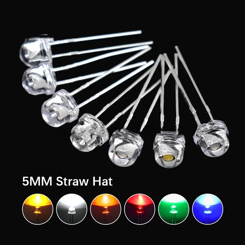 50PCS5mmStrawHatLEDDiodeSuperBrightWhite0.3W0.5W0.75WF5PowerLightEmittingDiodeRedYellowGreenBlueWarmWhite-AliExpress