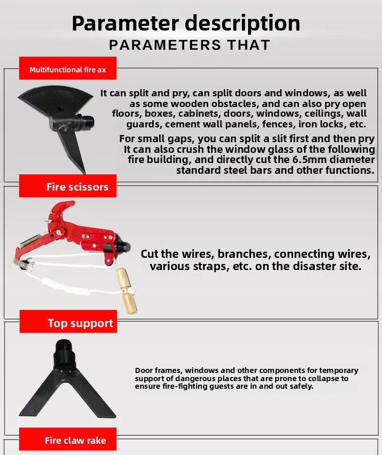 Combinazione di strumenti di soccorso di emergenza per terremoto di salvataggio manuale con gancio antigraffio multifunzionale antincendio