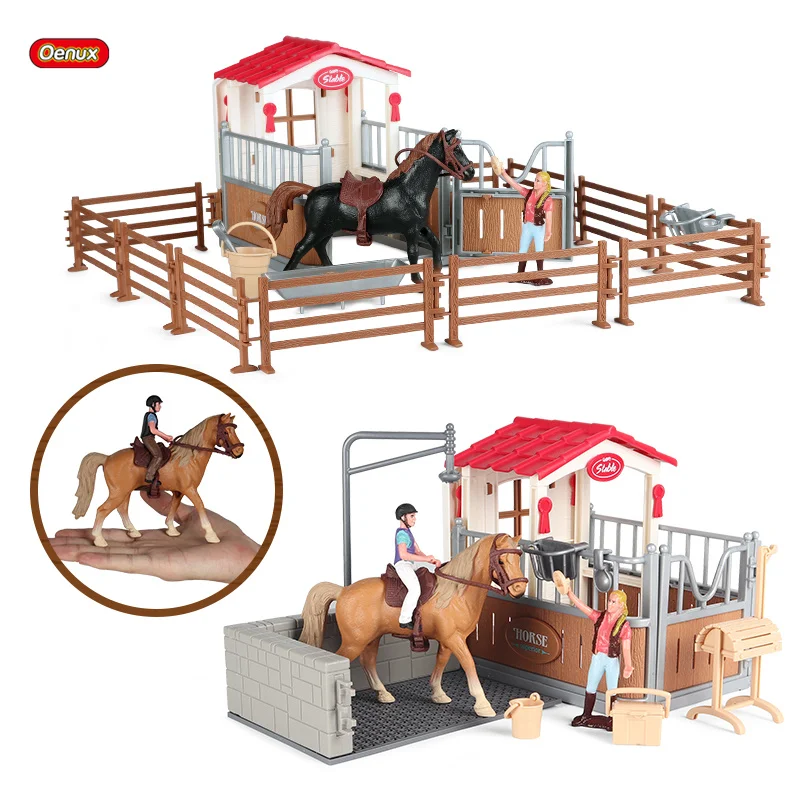 Oenux – Figurines d'animaux en PVC pour enfants, modèle de ferme Stable, cavalier cavalier cavalier, jouet