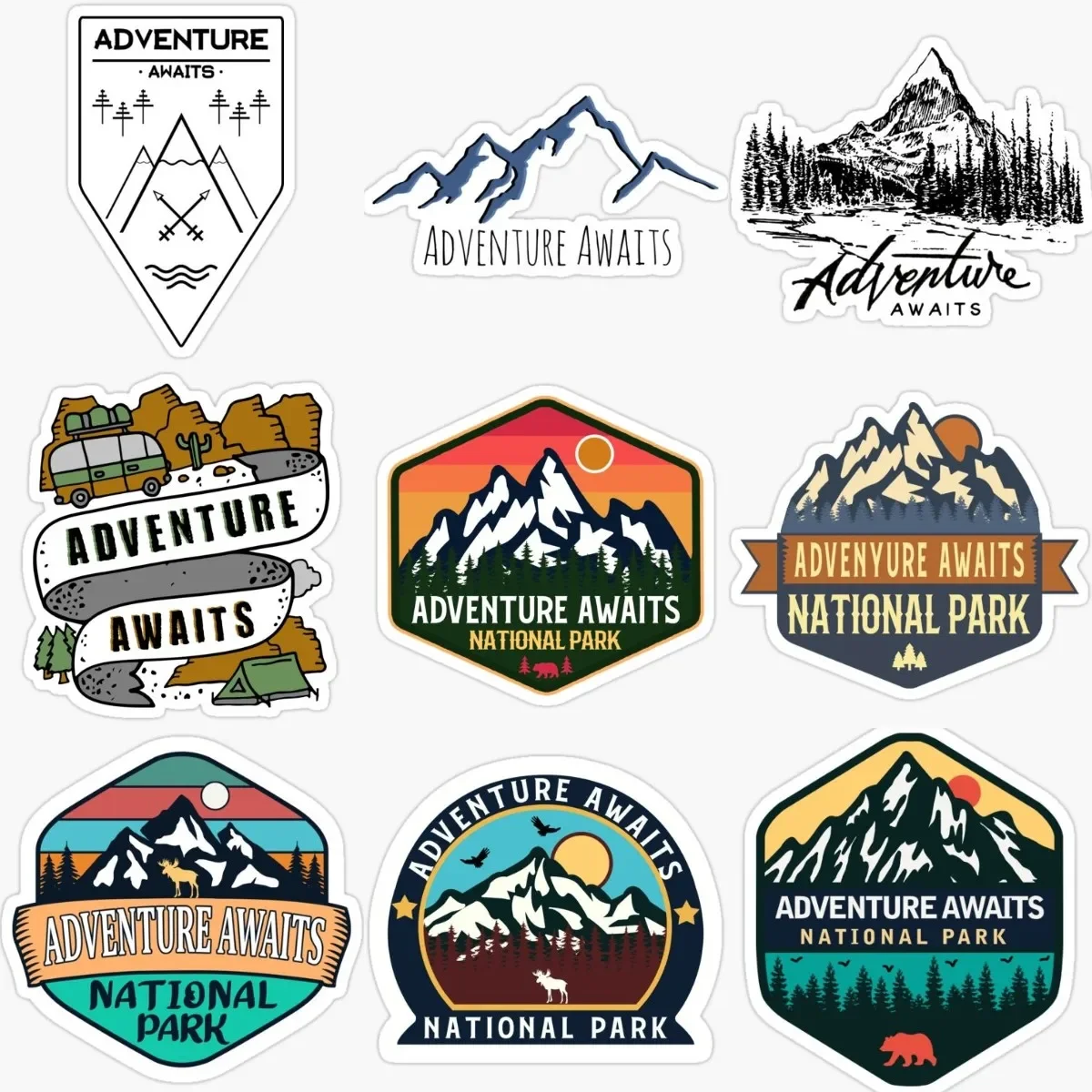 

Creative Adventure Awaits National Park Vintage Badge PVC Stickers for Decorate Truck Car Motorcycle Window Off-road Wall Table