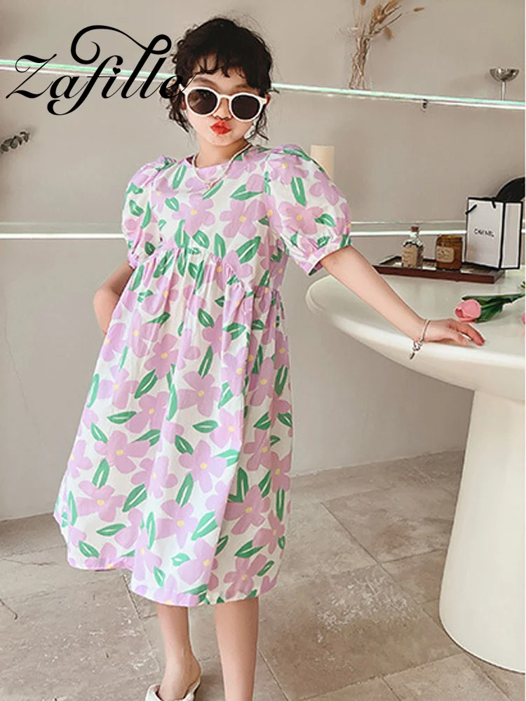 ZAFILLE 4-10Y Floral Dress For Kids Girls Summer Outfit 2022 Fashion Baby Clothes Party Wedding Dresses Luxury Children Clothing