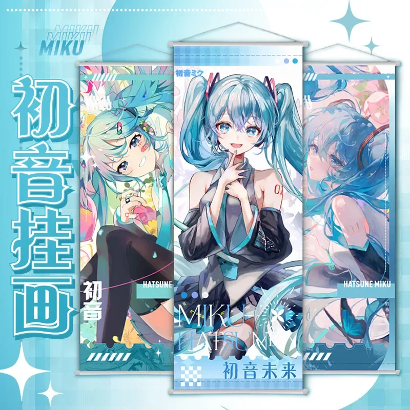 Hatsune Miku Anime Peripheral Scroll Canvas Wall Hanging Painting Home Decor Cartoon Poster Wall Art Room Decoration Gifts