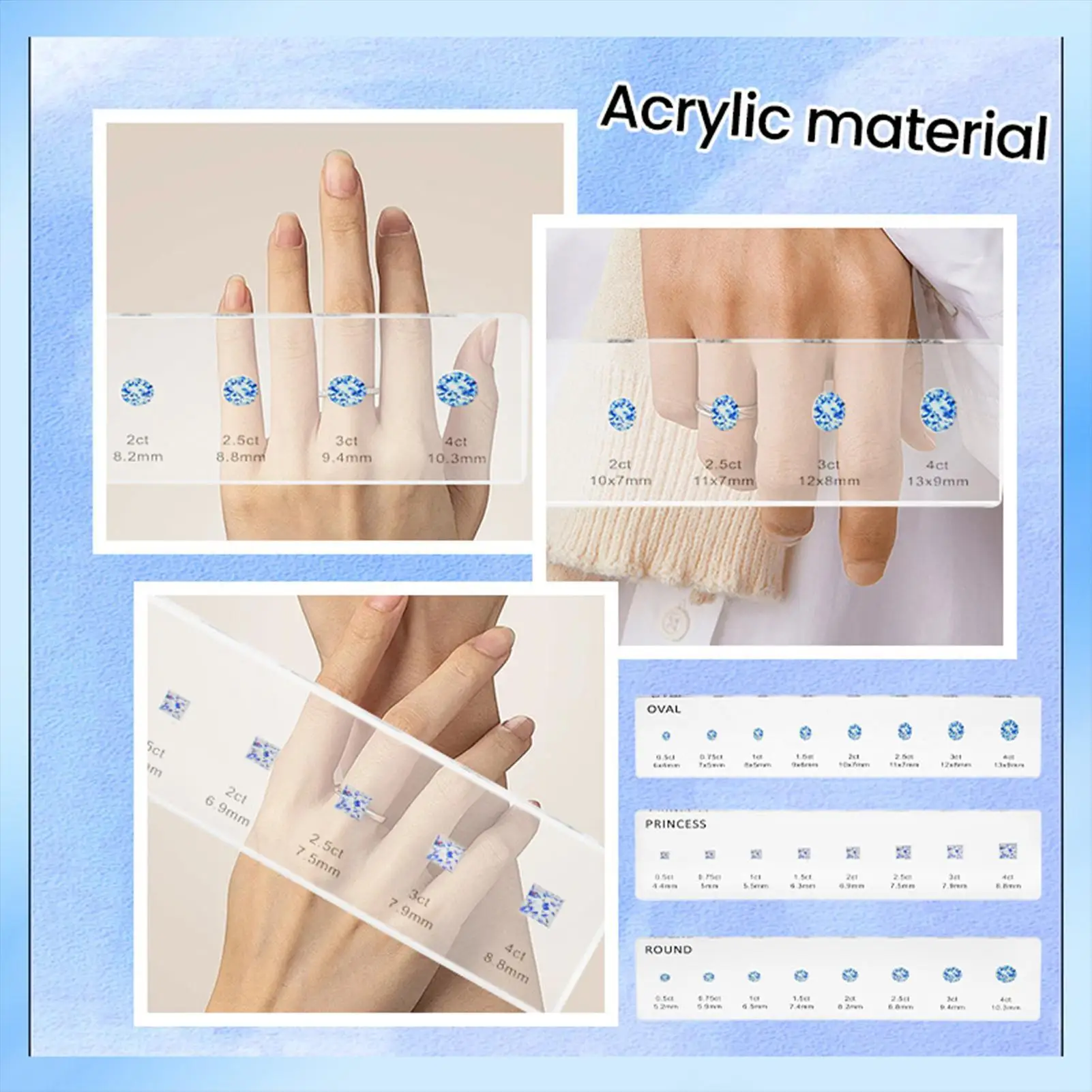 

Размеры кольца Драгоценный камень Набор измерительных инструментов для измерения размера кольца в каратах Измерение размеров пальцев в форме драгоценных камней Изготовление ювелирных изделий для начинающих