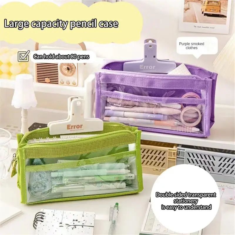 

1/2/3pcs Kawaii Large Capacity Pencil Case 6 Compartment Pouch Pen Bag Double Side Opening Student Stationery Organizer School S