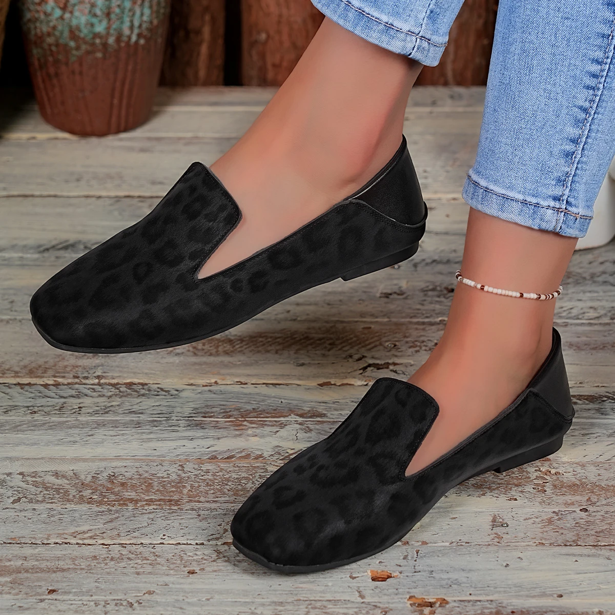 

Женские туфли на плоской подошве, модные туфли без шнуровки с квадратным носком и леопардовым принтом, мягкие кожаные лоферы, удобная женская обувь