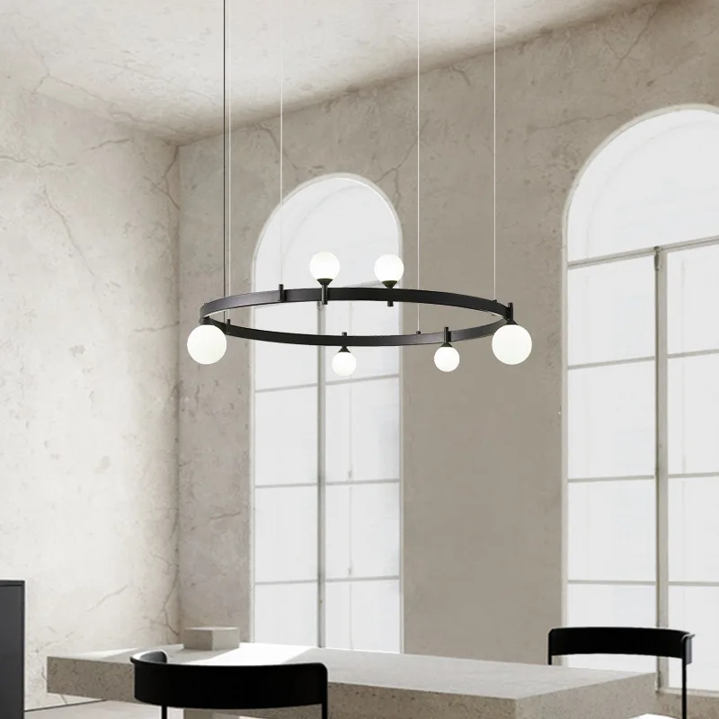 Imagem -06 - Modern Circular Glass Balls Chandelier Home Decor Light Fixture Pendant Lights Living Room Dining Room Kitchen Coffee Table Black