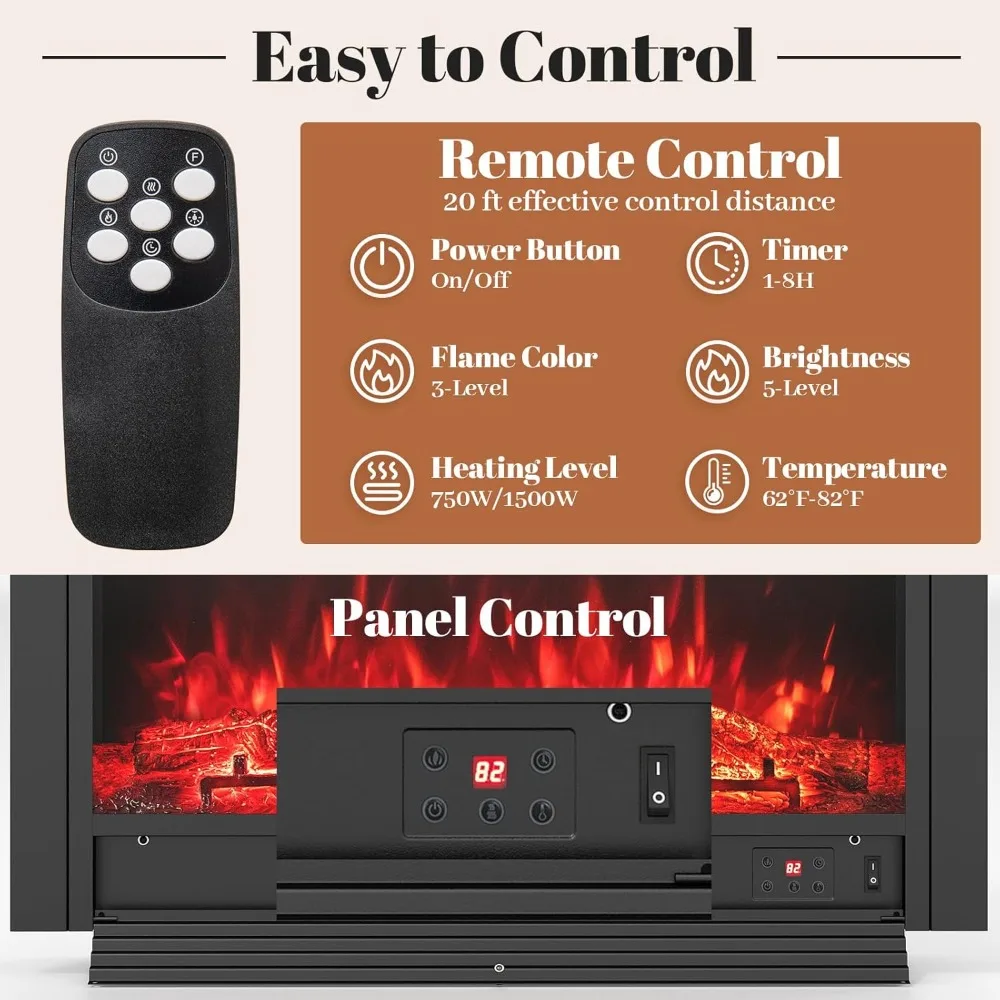 مدفأة كهربائية لهب قابلة للتعديل مع جهاز تحكم عن بعد، مثبتة على الحائط أو مثبتة على الحائط، 36 سخان قائم بذاته لديكور المنزل #6