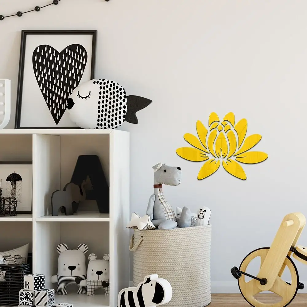 3D DIY Lotus Flower Mirror Wall Sticker Removable Acrylic Art Mural Decal Stickers For Living Room Bedroom Home Decorations