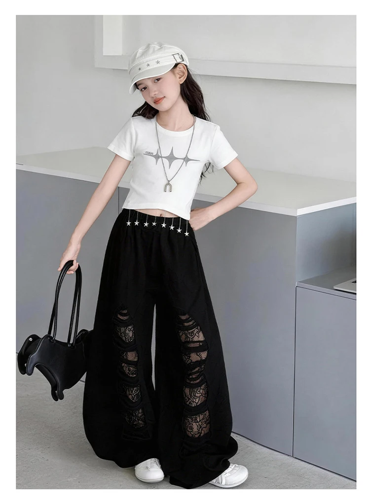 Neues Modisches Street-Style Kinder Hip-Hop-Bekleidungsset für Mädchen, Hiphop-Oberteil und -Hose, Kinder-Tanz-, Rap-, Jazz-Outfit mit T-Shirt und Hose – Detail 9