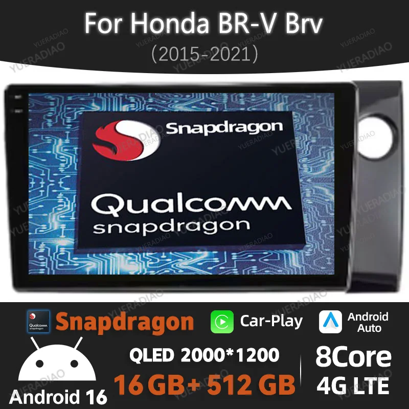 Android 16 Carplay Auto para Honda BR-V BRV 2015 - 2021 LHD / RHD, Radio para Auto, Reproductor Multimedia Estéreo, Reproductor de Video, 4G WIFI, GPS, NAVI, QLED