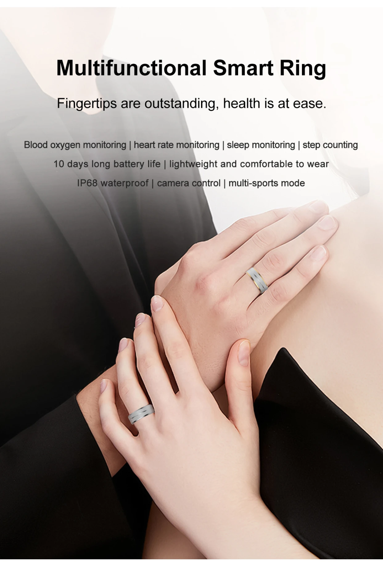 [Heartbeat] Luxury Valentine's Day Smart Ring Blood Oxygen Heart Rate Men's and Women's Black Technology Waterproof Ring Gift