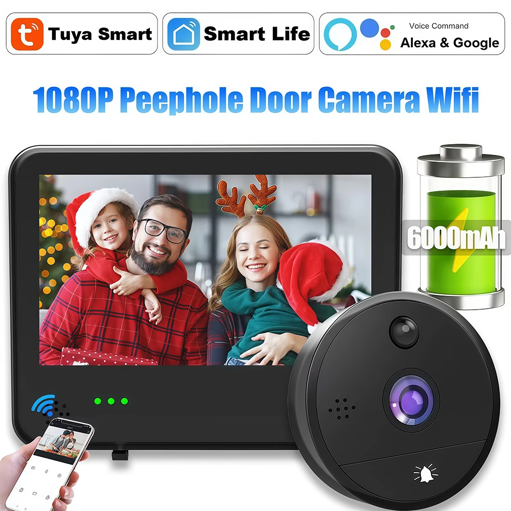 

6000 мАч Wi-Fi глазок Tuya Smart 1080P Wi-Fi дверной звонок видеокамера домашней безопасности видео дверная камера ночного видения цифровой просмотрщик