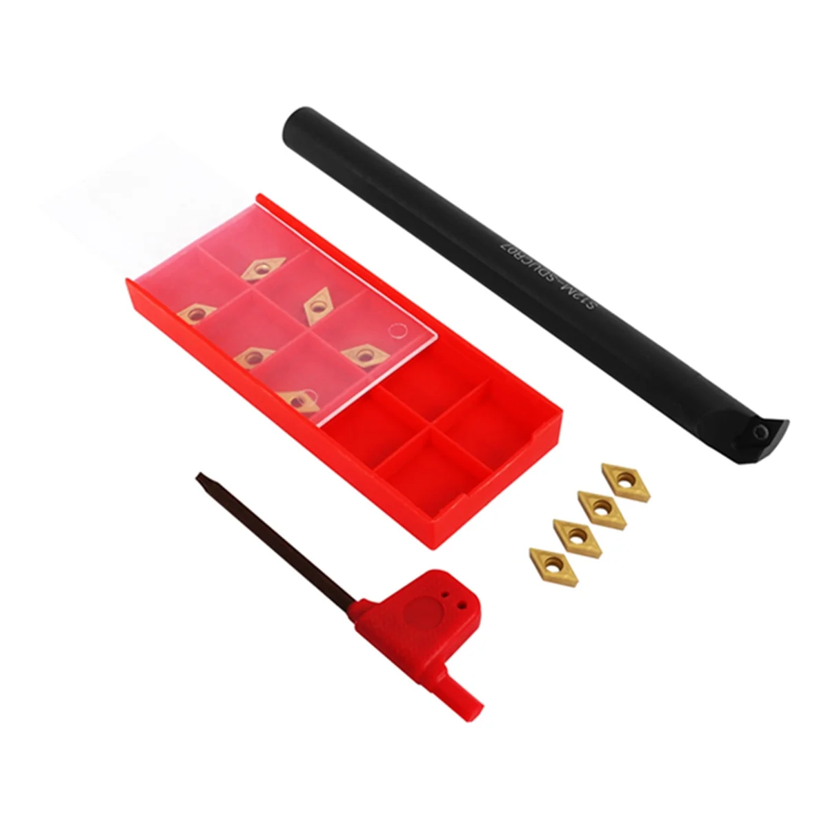 AT53 12 pièces Dcmt0702 Inserts en carbure + barre d'alésage S12M-Sducr07 150Mm avec clé pour outils de tournage intérieur de tour Cnc