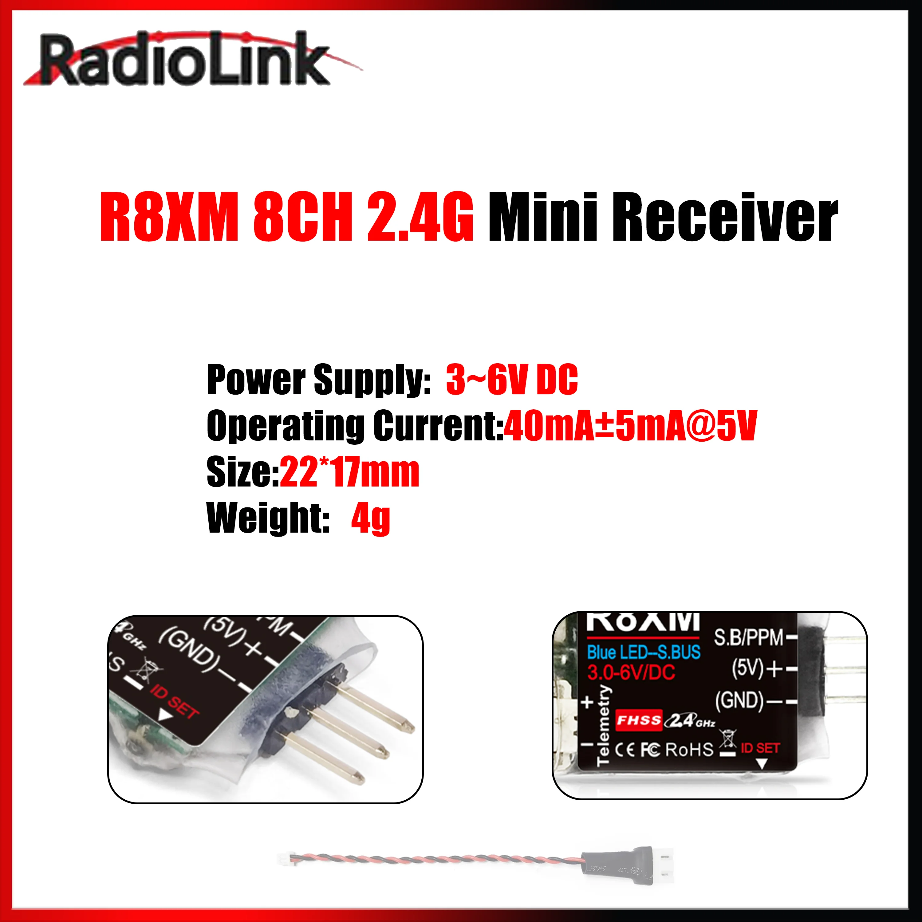 Radiolink R8XM 8CH Mini Receiver 2.4G Integrated Telemetry Vehicle Voltage 4000 Meters Control&Telemetry Distance for RC Plane