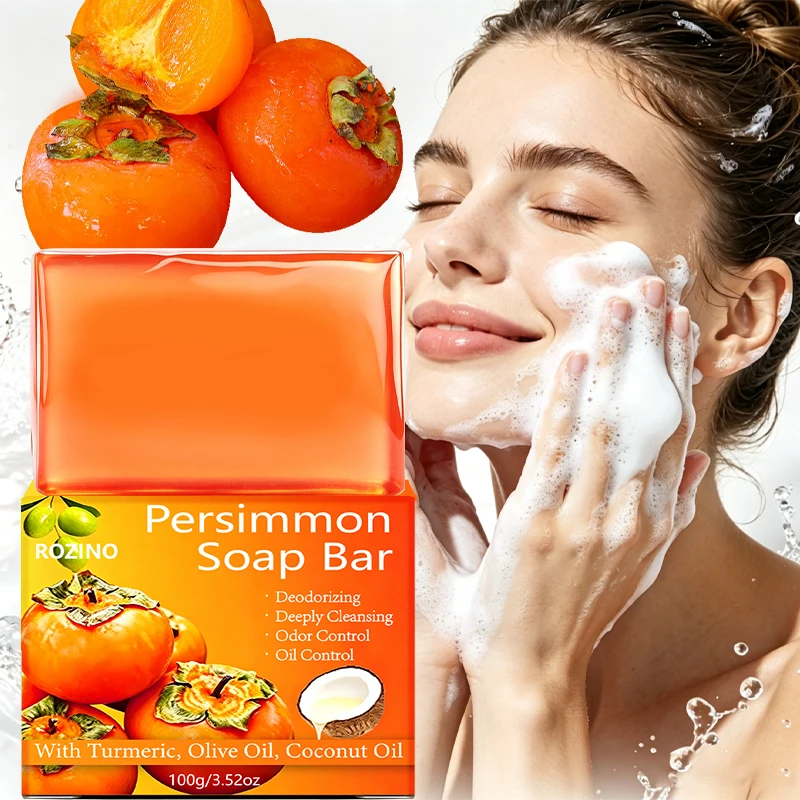 1Pcs/2Pcs/3Pcs Persimmon Soap, Cold-Processed Handmade Soap, Suitable for Cleaning the Face and Body, Cleaning Hair, Suitable for Cleansing the Face, Bathing, and Removing Makeup, Moisturizing and Cleansing the Body, Effective in Cleaning and Removing Odors and Grease, Portable for Travel, Suitable for All Skin Types