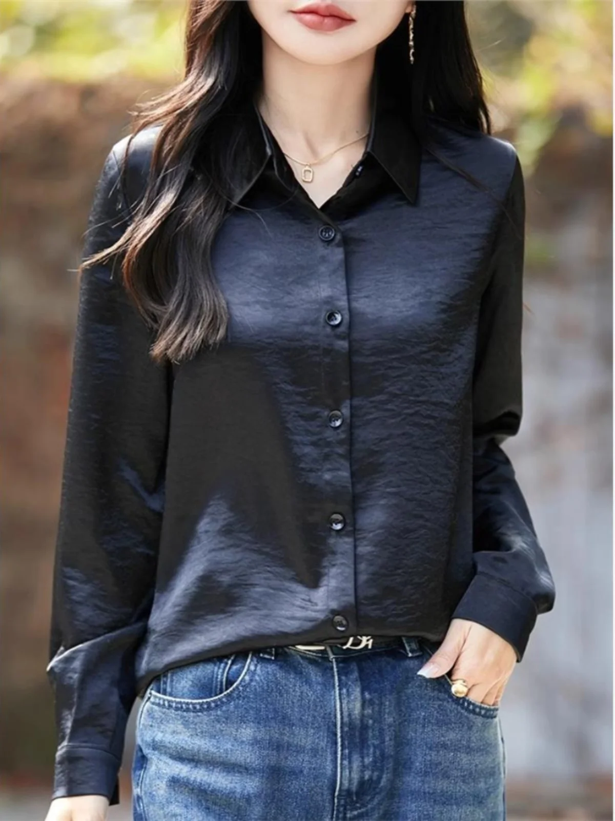 Início da primavera 2025 gola de seda de alta qualidade feminina irt cor pura emagrecimento casacos de seda coreano sle longo sve