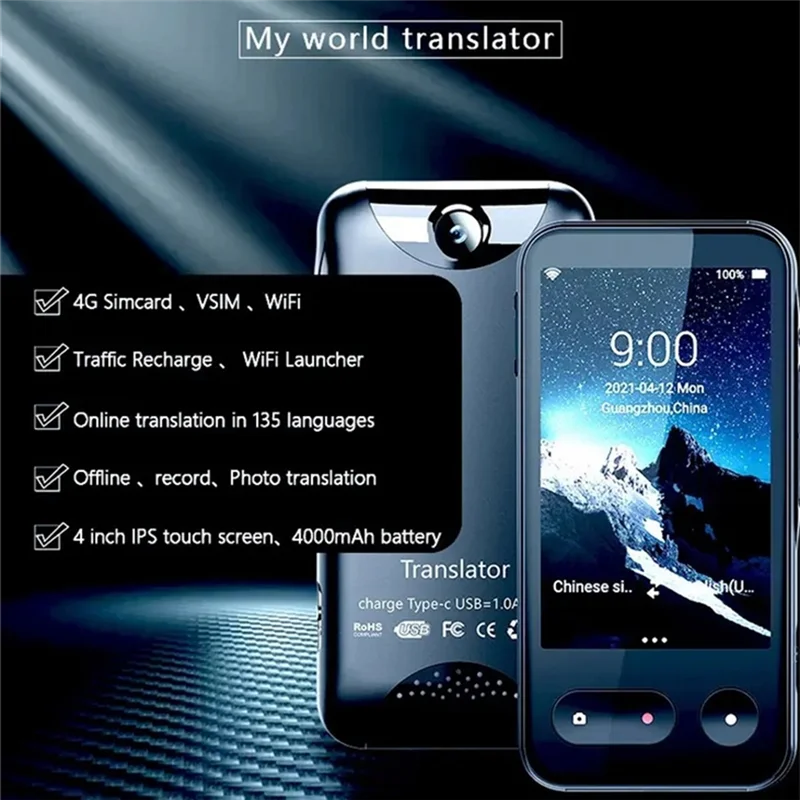 B03B-Portable Smart Voice Translator 4G Internet 138 Languages Real Time Online Instant Off Line Translation AI Conversion