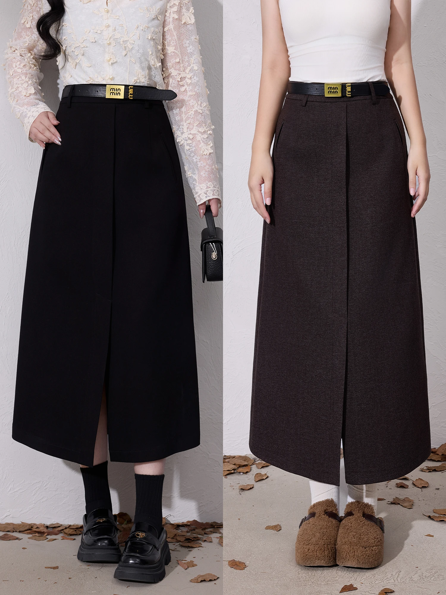 

Ele High Waist Long Straight Cut Skirt for plus Size Women Autumn Winter Faion Busin Casual Polyester Fabric