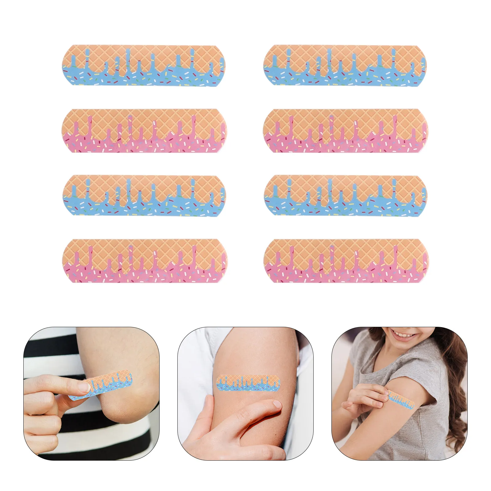 

60Pcs Ice Cream Print Bandages Waterproof Comfortable Adhesive Wound Patches Soft Skin Friendly Flexible Protection for Small