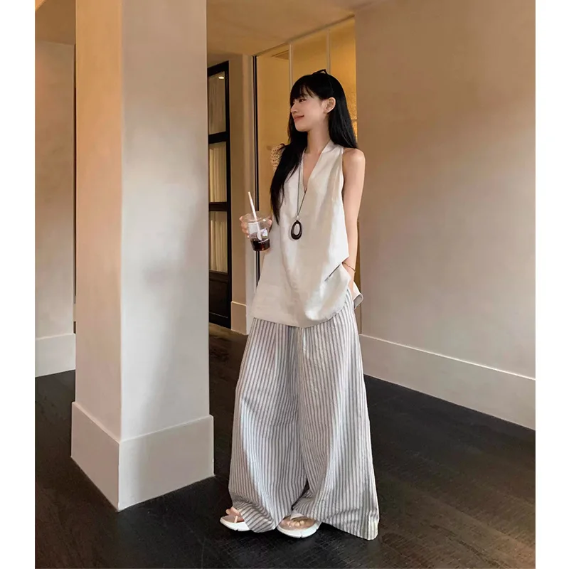 

Korean Lazy Premium Sleeveless Pajamas Women's Summer New Vest Trousers Loungewear Casual Suit Can Be Worn Outside