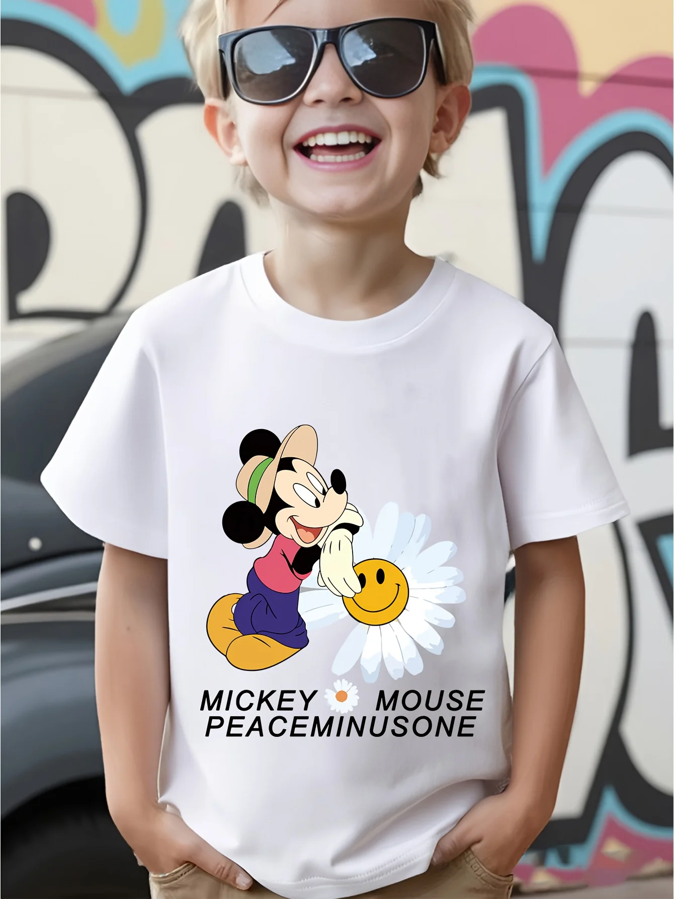 

2025 New Disney Printed Children's Street Fashion Trend Short Sleeve Pure Cotton Round Neck T-shirt