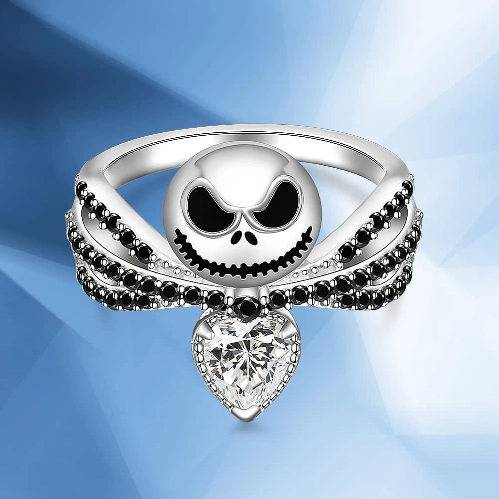 2025 Movie The Nightmare Before Christmas Jack Skull Ring Black Enamel Crystal Charm Rings Halloween Jewelry Gifts for Women