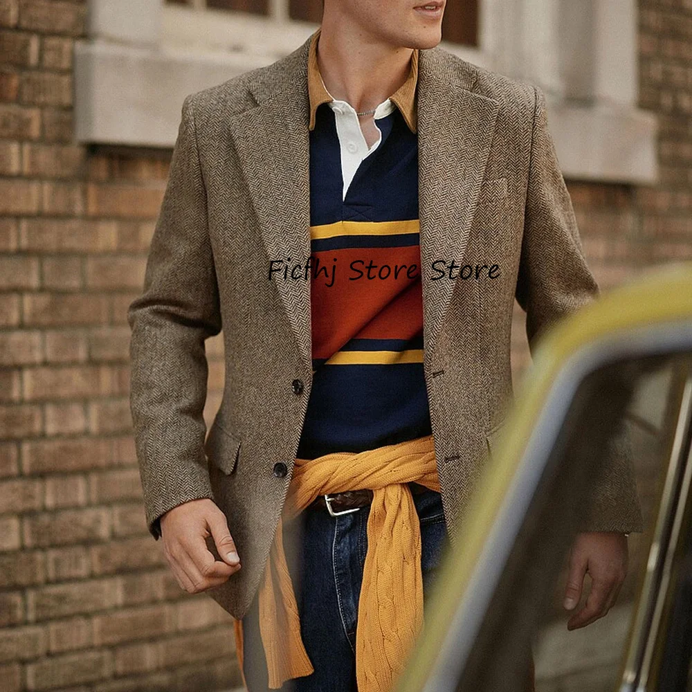 

Herringbone Fabric Urban Blazers Formal Suit Jackets for Man Jackets High Quality Two Buttons Men's Jacket Notch Lapels Fashio