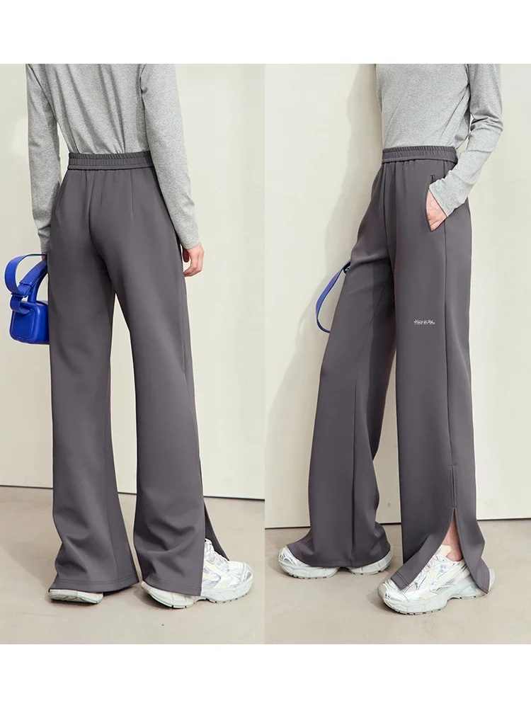 Amii Minimalism Casual Pants for Women 2024 Autumn New Letter Print Elastic Waist Wide Leg Sporty Fashion Lady Trousers 12443102