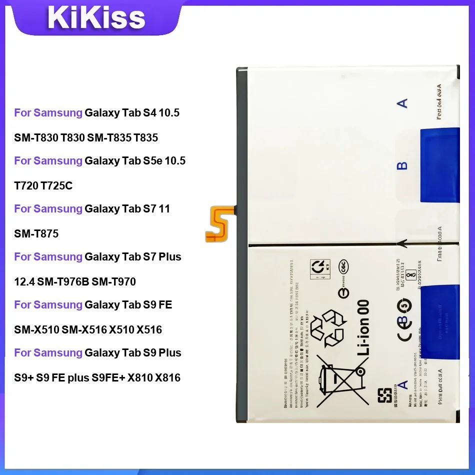 

Battery For Samsung Galaxy Tab S4 10.5 Tab S5e 10.5 T720 Tab S7 11 SM-T875 Tab S7 Plus 12.4 Tab S9 FE SM-X510 Tab S9 Plus