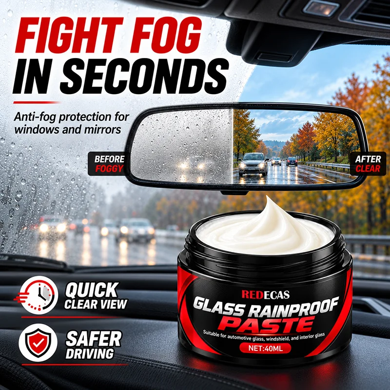 Car Glass Anti-Rain Wax, Water Repellent, Removes Oil Film, Hydrophobic Windshield Mirror, Better Rain Visibility, Universal Use