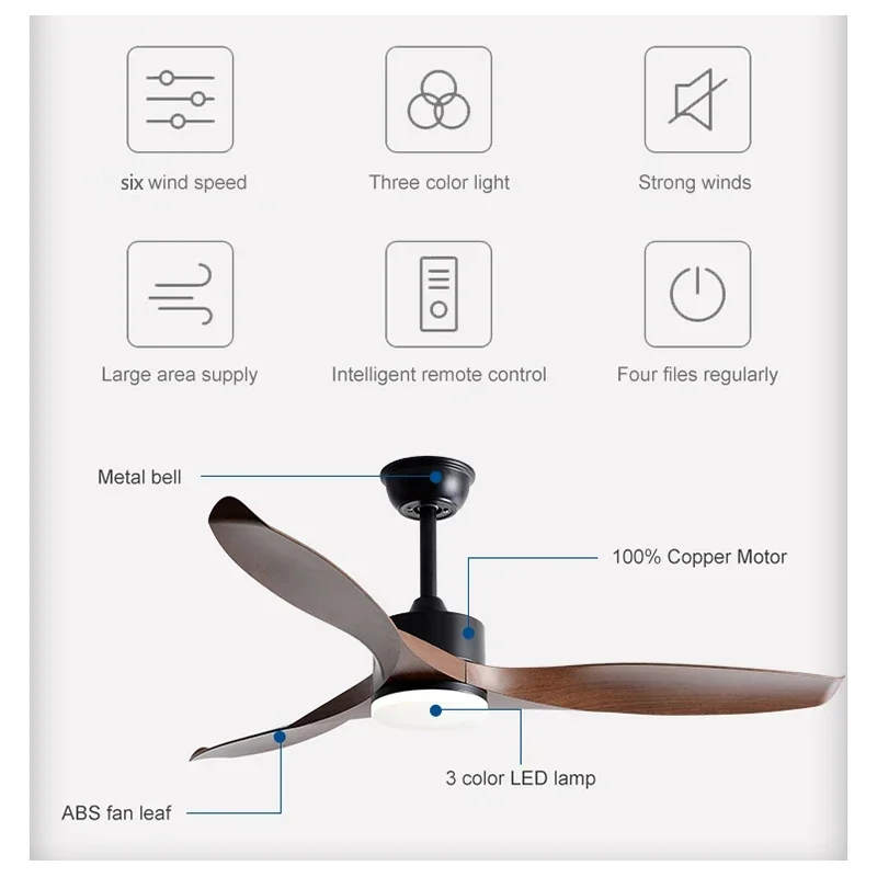 Modern Simple 42 /52 Inch Pure Copper DC Motor Remote Control ABS Blade Led Ceiling Fan With Light Restaurant Fan