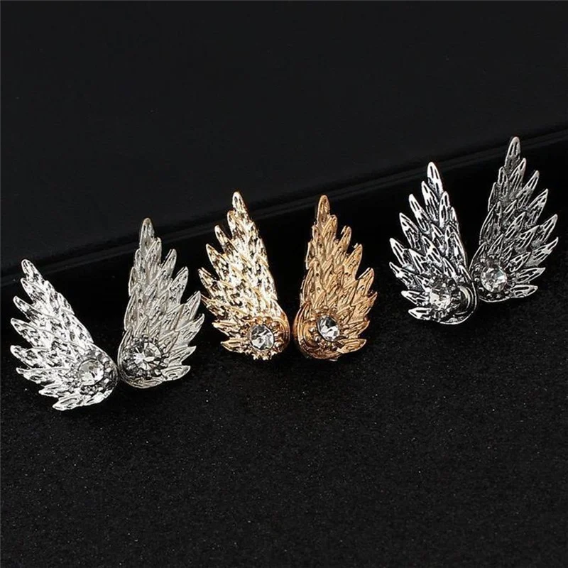 Gothic Accessories for Women Angel Wing Zircon Feather Stud Earrings for Women Piercing Rhinestone Ear Studs Party Jewelry Gift