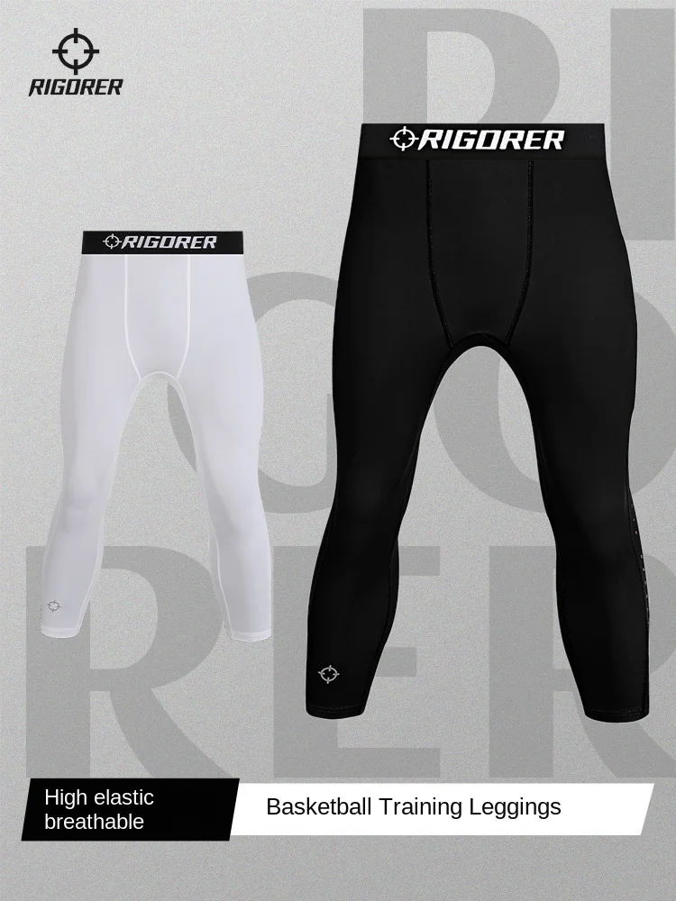 

RIGORER Stretch Cropped Compression Pants Equipment Tight Leggings Men's Running Basketball Sports Training Fitness