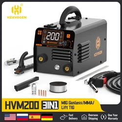 HZXVOGEN Máquina de soldadura semiautomática 200A 3 en 1 Máquina de soldadura MIG/MMA/LIFT TIG No Gas Equipo de soldadura IGBT Inverter