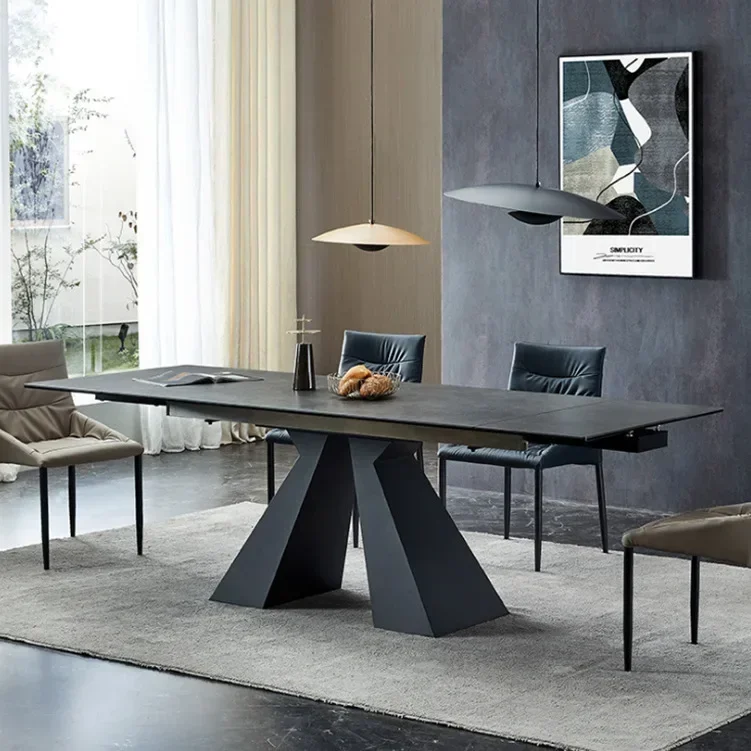 

Extendable Rock Slab Dining Table, Italian Minimalist Extra Long Two Side Stretch Dining Table, Rectangular Folding Dining Table