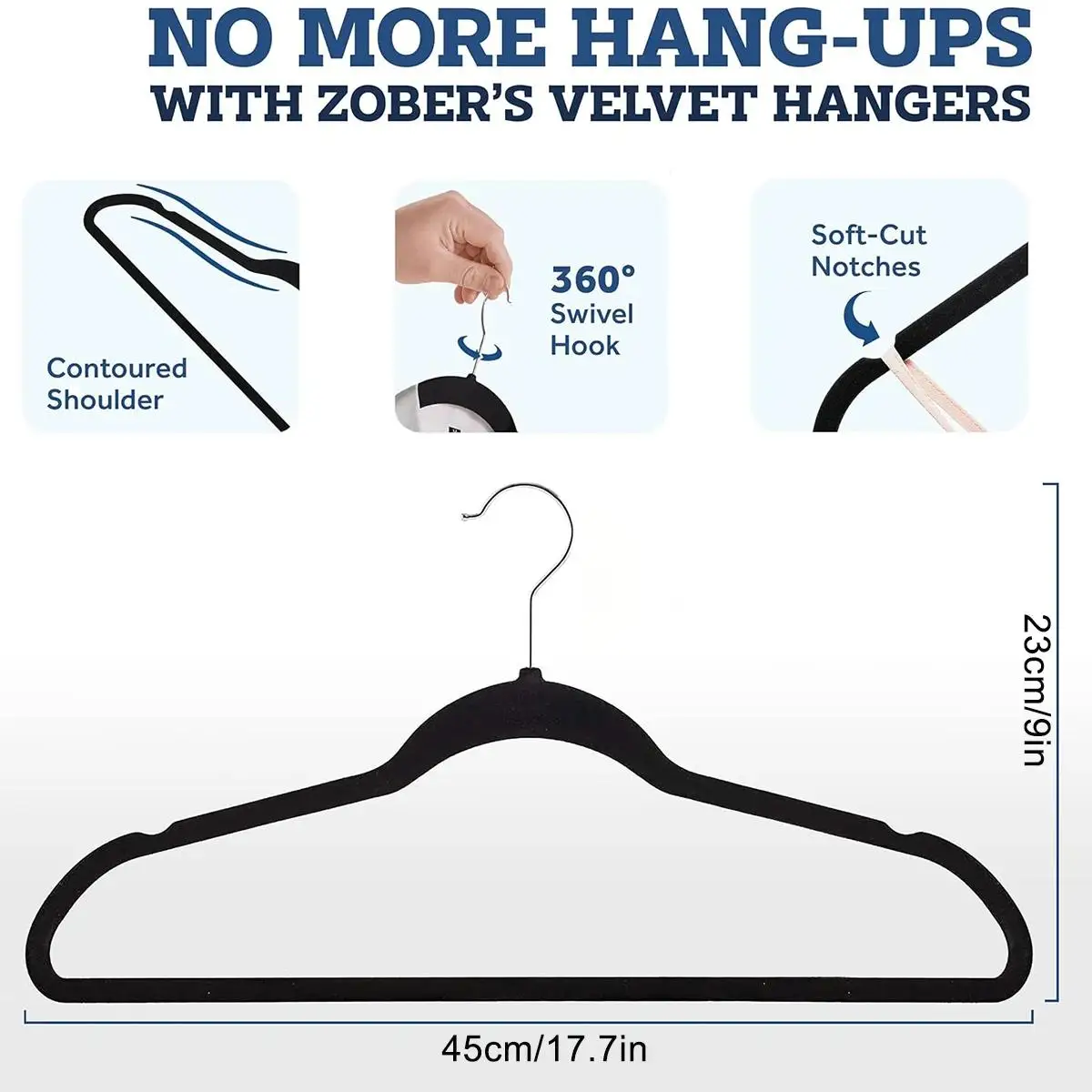 Velvet Clothes Hangers 10/20/30pcs Non-Slip with Shoulder Notches Pants Bar 360 Swivel Hook for Suit Storage.
