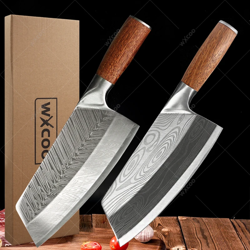 

Kitchen Chef Knife Stainless Steel Meat Cleaver Knife with Laser Damascus Pattern Professional Chef Slicing Knife Cooking Tool