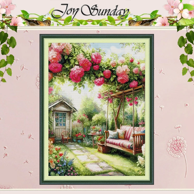 

Courtyard Flower Corridor Patterns Counted Cross Stitch Set 11CT 14CT 16CT HD Stamped DMC Cross-stitch Kit Embroidery Needlework
