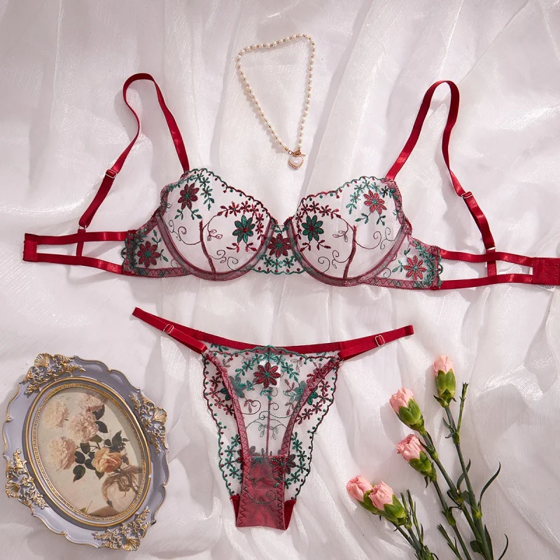 

Bikini Embrodered Bra Sexy Lingerie Suit French Sexy Lace Steel Ring Push up Big Breasts