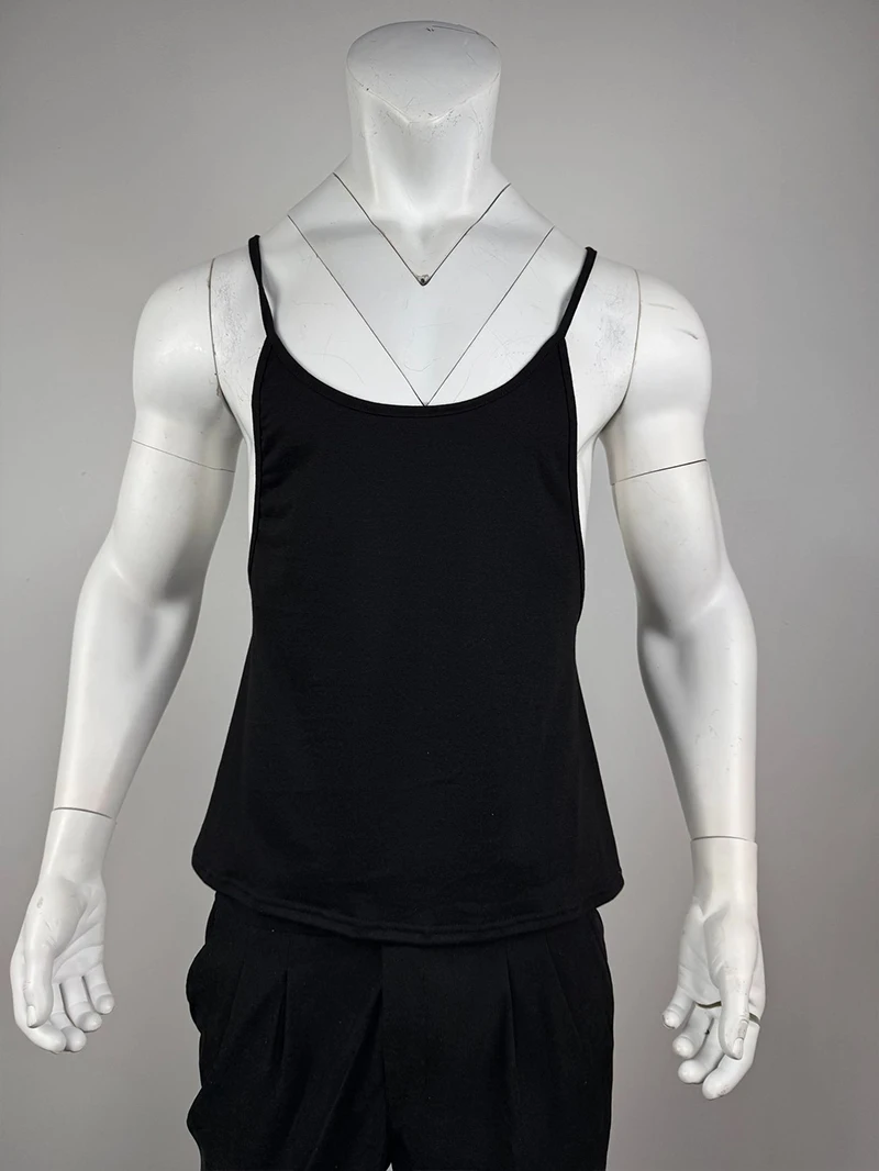 Herren-Tanktop mit tiefem U-Ausschnitt, dünnen Spaghettiträgern, einfarbig, für Fitness, Bodybuilding, Muskeltraining, ärmellos – Detail 18