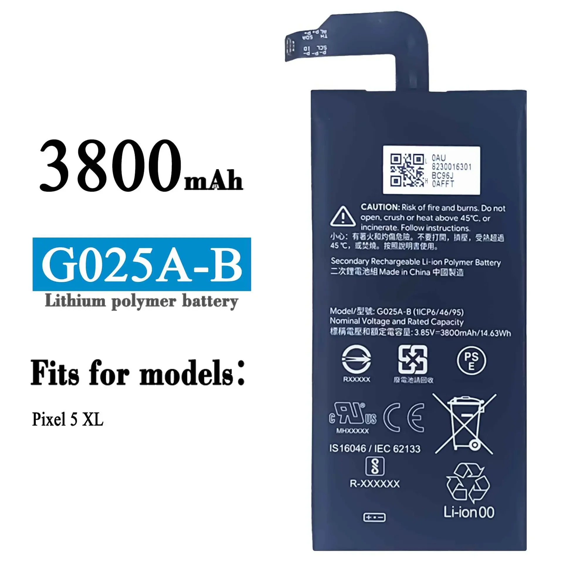 

G025A-B Replacement Battery For HTC Google Pixel 5 XL High Quality Large Capacity Lithium 3800mAh Latest Bateria+Tools