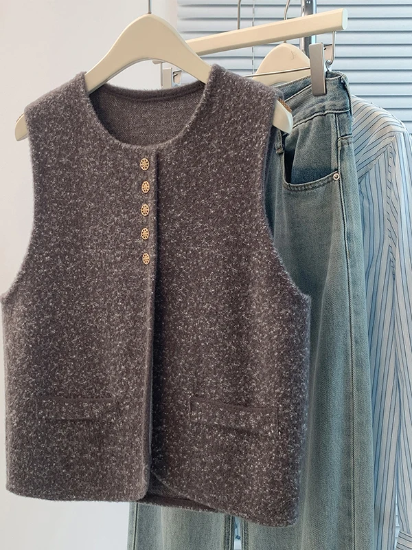 2025 ربيع الخريف العلامة التجارية Little Fraance Sle سترة Svel المرأة Jaet سترة بسيطة تانك القمم تخفيف الجولة Ne واحدة...