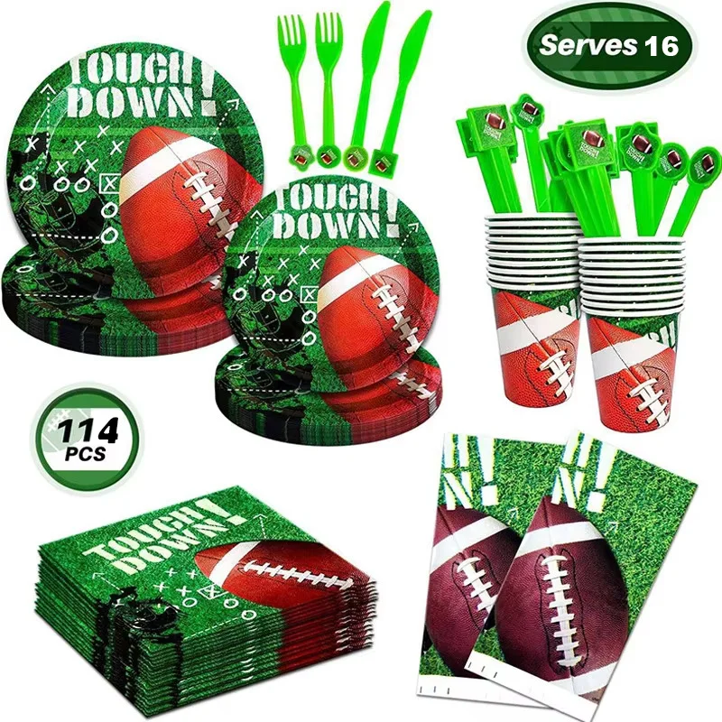 Rugby American Football Theme Disposable Tableware Kits Birthday Party Decoration Adult Man Sports Party BoyFriend Birthday Gift