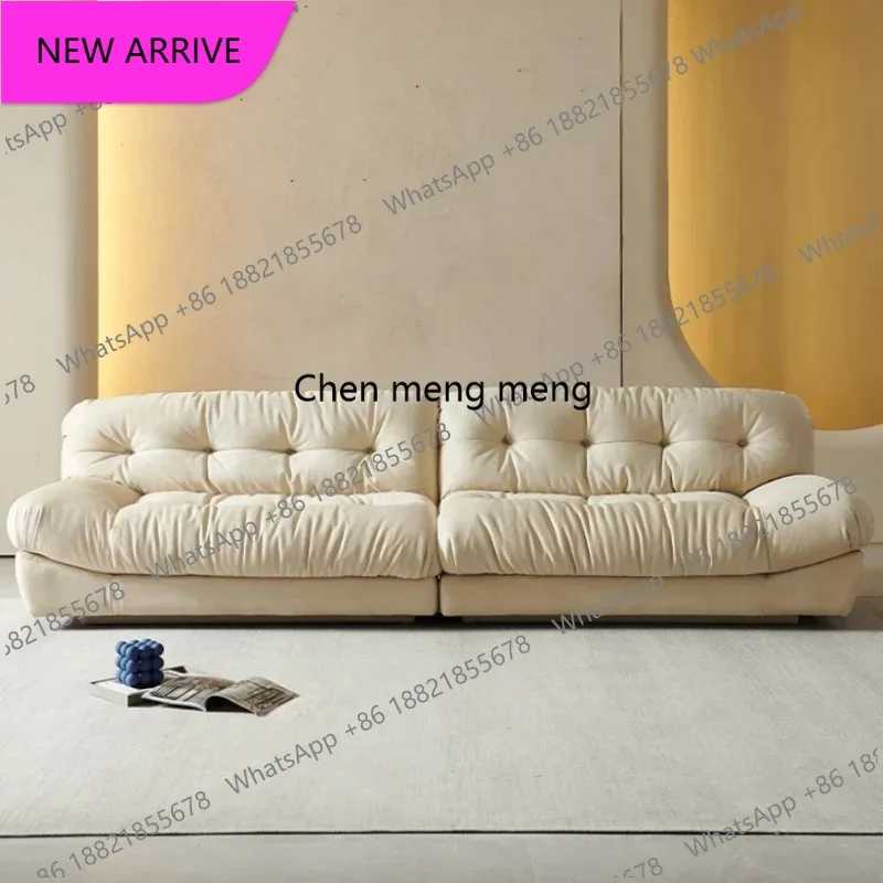 M183 Minimalist Cloud Leather Sofa Cream Modern Italian Small Living Room Couch Puffs Nordic Straight Divano Soggiorno