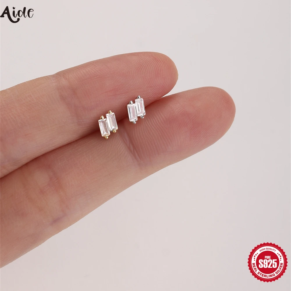 

Серьги-гвоздики Aide S925 из стерлингового серебра с двойным цирконом багетной огранки, позолоченные, минималистичные, для женщин, для повседневного ношения, класса люкс