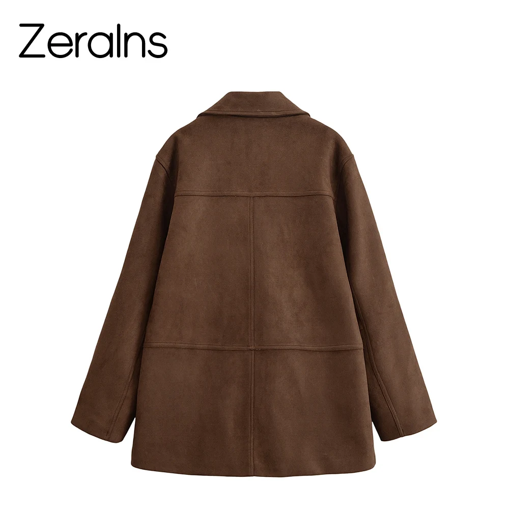 제라인스 가을 미국 여성 의류 레트로 캐주얼 패션 기품있는 라펠 긴팔 스웨이드 수트 재킷