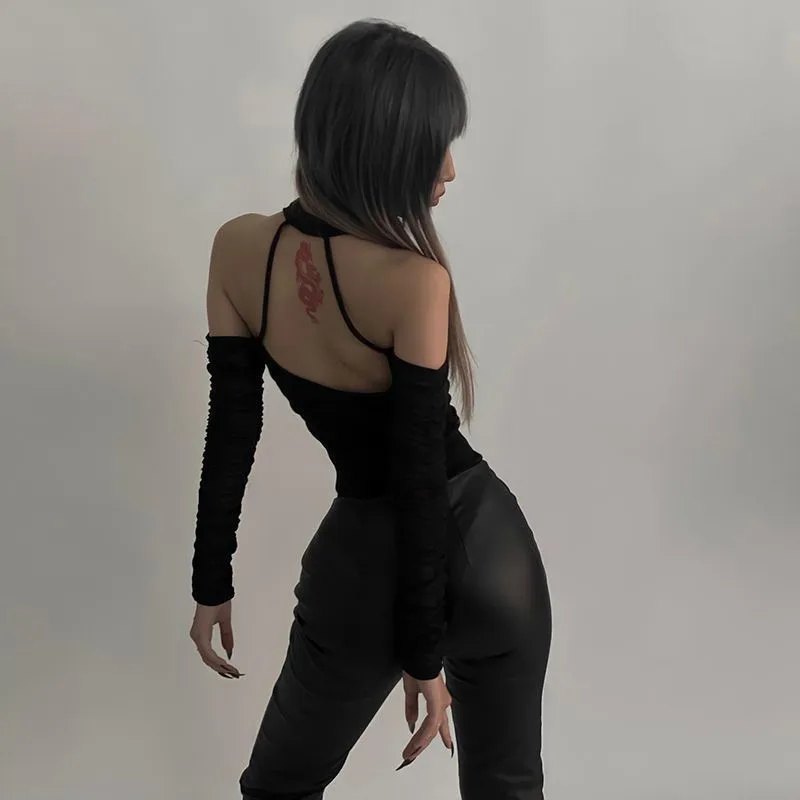 New Summer Fashion Sexy Deep V Black Sports Jumpsuit Women's Solid Color Sexy Body Shaping Backless Clothing